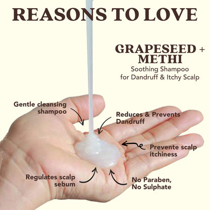 Clarifying Shampoo with GRAPESEED + METHI for Dandruff & Itchy Scalp